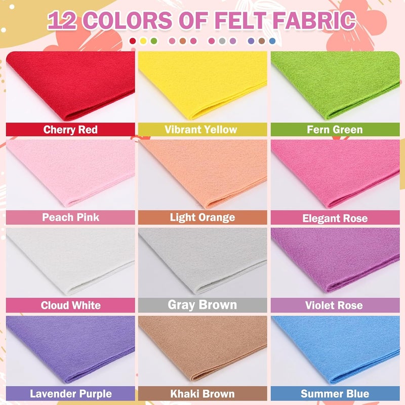 MITINU 12 Rolls 8"x35"(20.5x90cm) 1.4mm Thick Soft Felt Fabric Sheet 12 Assorted Rainbow Series Colors Felt Pack Pastel Felt Sheets for DIY Craft Sewing Squares Nonwoven Patchwork - Image 2